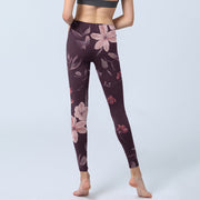 Buddha Stones Purple White Flowers Leaves Blossom Print Gym Fitness Leggings Women's Yoga Pants - image 7