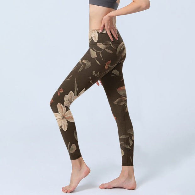 Buddha Stones Purple White Flowers Leaves Blossom Print Gym Fitness Leggings Women's Yoga Pants - image 11