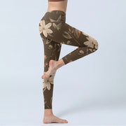 Buddha Stones Purple White Flowers Leaves Blossom Print Gym Fitness Leggings Women's Yoga Pants