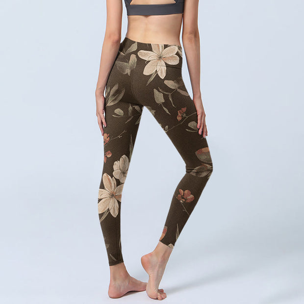 Buddha Stones Purple White Flowers Leaves Blossom Print Gym Fitness Leggings Women's Yoga Pants - image 12