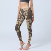 Buddha Stones Flowers Blossom Print Sports Fitness Leggings Women's Yoga Pants - DarkKhaki - US18，UK/AU22，EU50 (4XL) - image 9