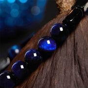 Buddha Stones Blue Tiger Eye Black Tourmaline Strength Bracelet