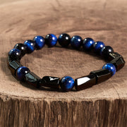 Buddha Stones Blue Tiger Eye Black Tourmaline Strength Bracelet