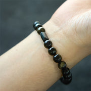 Buddha Stones Gold Sheen Obsidian Black Tourmaline Wealth Bracelet