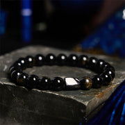 Buddha Stones Gold Sheen Obsidian Black Tourmaline Wealth Bracelet