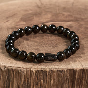 Buddha Stones Gold Sheen Obsidian Black Tourmaline Wealth Bracelet