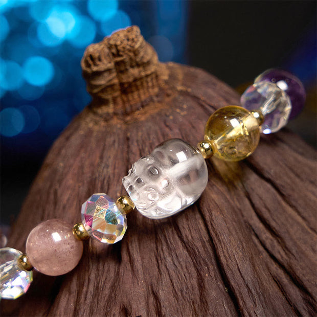 FREE Today: Wealth Luck PiXiu White Crystal Citrine Green Strawberry Quartz Amethyst Bracelet