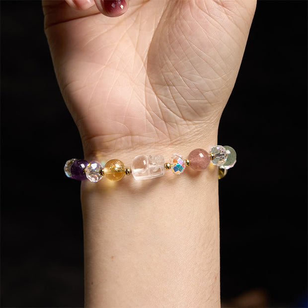 FREE Today: Wealth Luck PiXiu White Crystal Citrine Green Strawberry Quartz Amethyst Bracelet