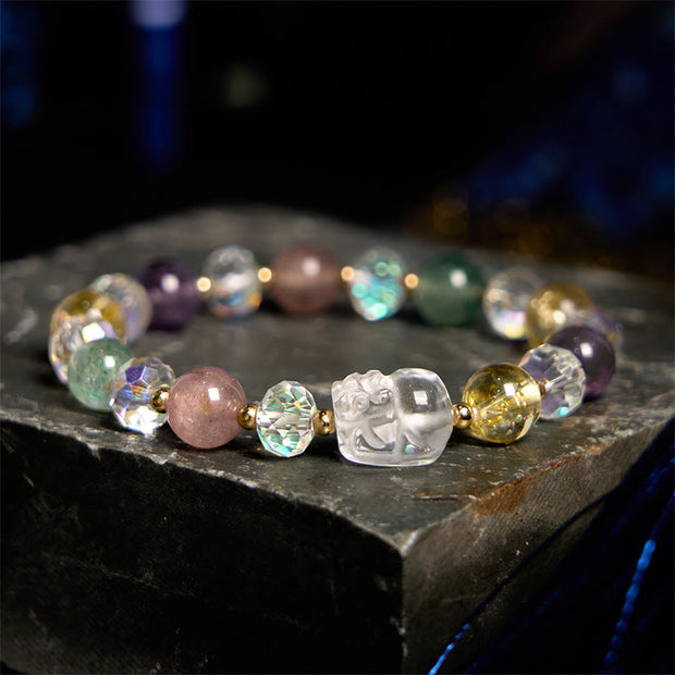 FREE Today: Wealth Luck PiXiu White Crystal Citrine Green Strawberry Quartz Amethyst Bracelet