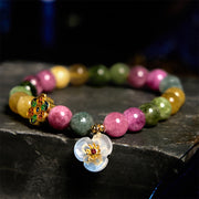 Buddha Stones Tourmaline Wisdom Flower Bracelet Bracelet BS Tourmaline(Wrist Circumference: 14-16cm)