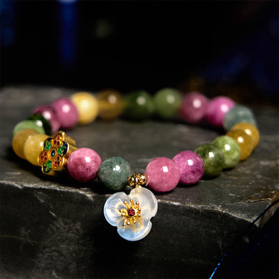 Buddha Stones Tourmaline Wisdom Flower Bracelet Bracelet BS Tourmaline(Wrist Circumference: 14-16cm)