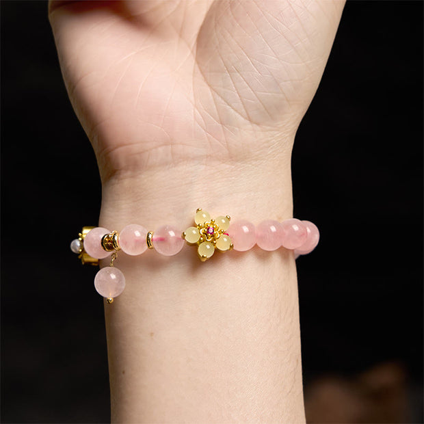 Buddha Stones Pink Crystal Citrine Flower Warmth Bracelet Bracelet BS 5