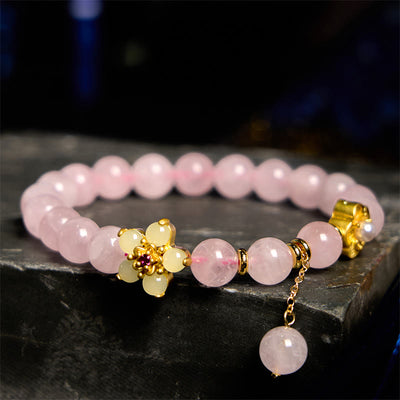 Buddha Stones Pink Crystal Citrine Flower Warmth Bracelet