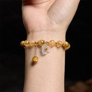 Buddha Stones Citrine Tiger Eye Flower Charm Generosity Bracelet Bracelet BS 5