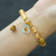 Buddha Stones Citrine Tiger Eye Flower Charm Generosity Bracelet