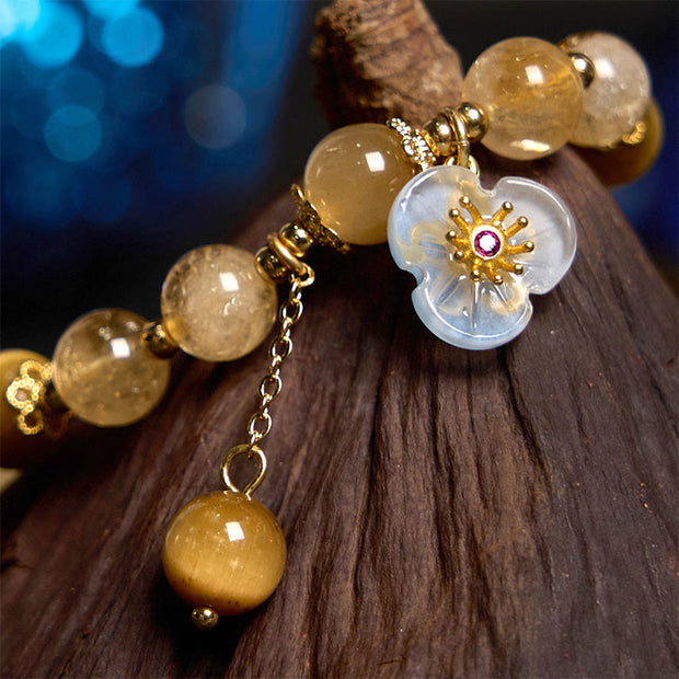 FREE Today: Prosperity Protection Citrine Tiger Eye Flower Charm Bracelet