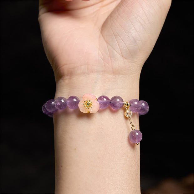 Buddha Stones Amethyst Peach Blossom Fortune Meditation Bracelet Bracelet BS 4