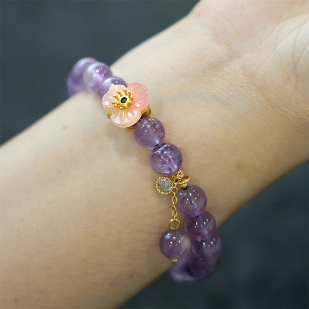 Buddha Stones Amethyst Peach Blossom Fortune Meditation Bracelet Bracelet BS 6