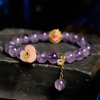 Buddha Stones Amethyst Peach Blossom Fortune Meditation Bracelet