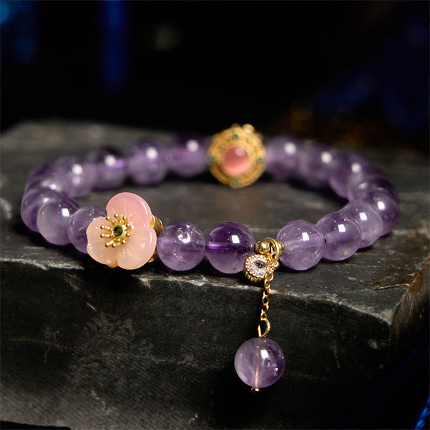 Buddha Stones Amethyst Peach Blossom Fortune Meditation Bracelet Bracelet BS Amethyst(Wrist Circumference: 14-17cm)