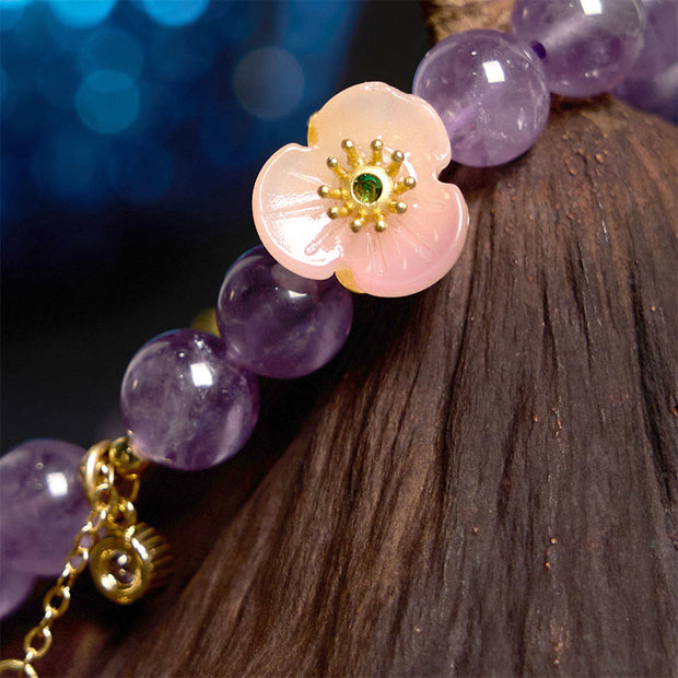 Buddha Stones Amethyst Peach Blossom Fortune Meditation Bracelet Bracelet BS 2