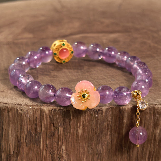 Buddha Stones Amethyst Peach Blossom Fortune Meditation Bracelet Bracelet BS 1