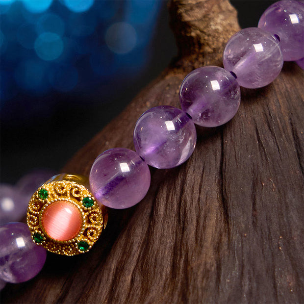 Buddha Stones Amethyst Peach Blossom Fortune Meditation Bracelet Bracelet BS 3