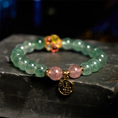 Buddha Stones Natural Green Strawberry Quartz Soothing Fu Character Bracelet Bracelet BS Green Strawberry Quartz(Wrist Circumference: 14-18cm)