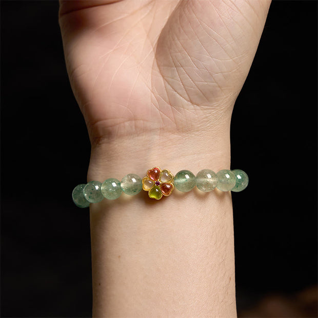 Buddha Stones Natural Green Strawberry Quartz Soothing Fu Character Bracelet Bracelet BS 5