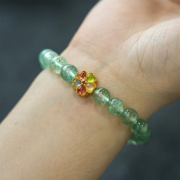 Buddha Stones Natural Green Strawberry Quartz Soothing Fu Character Bracelet Bracelet BS 4