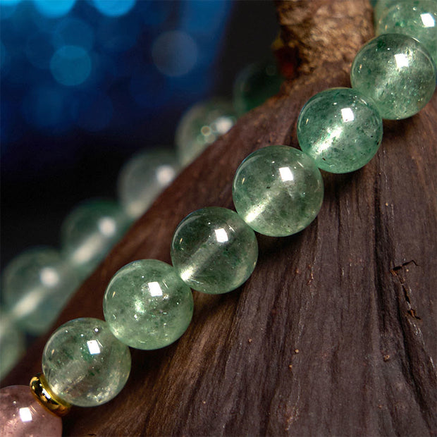 Buddha Stones Natural Green Strawberry Quartz Soothing Fu Character Bracelet Bracelet BS 3