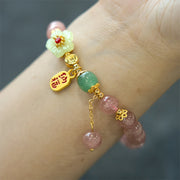 Buddha Stones Natural Strawberry Quartz Blossom Fu Character Positivity Healing Bracelet