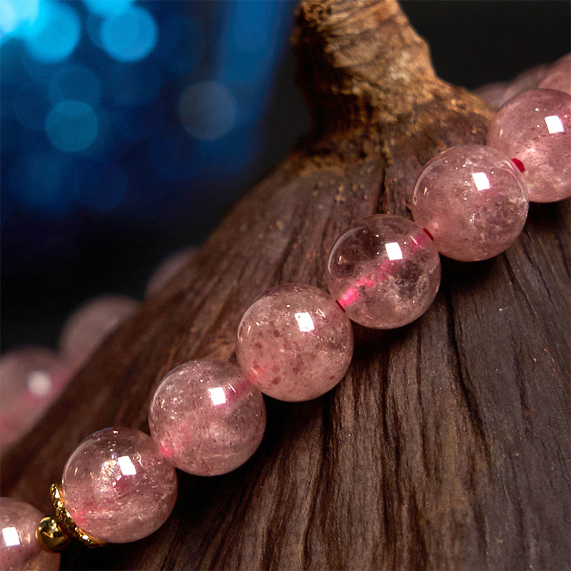 Buddha Stones Natural Strawberry Quartz Blossom Fu Character