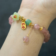 Buddha Stones Natural Strawberry Quartz Blossom Fu Character Positivity Healing Bracelet Bracelet BS 5