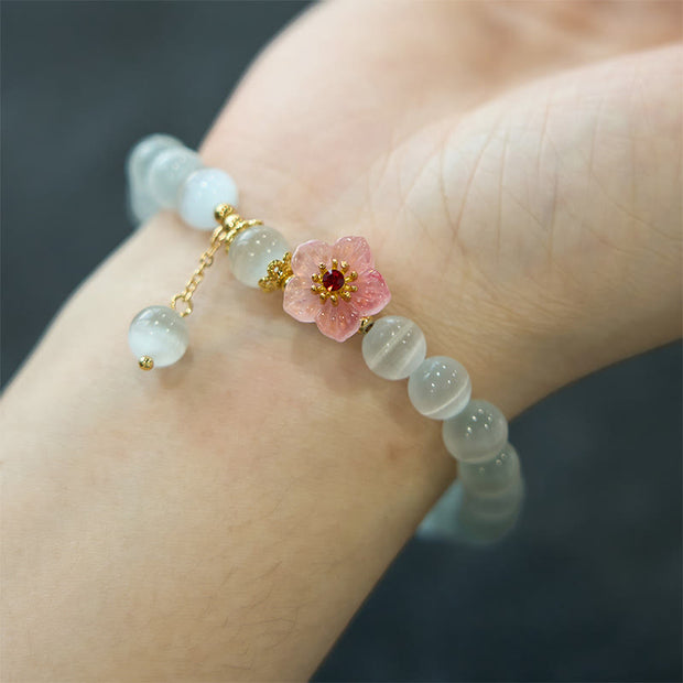 Buddha Stones Chrysoberyl Cat's Eye Pink Flowers Support Bracelet