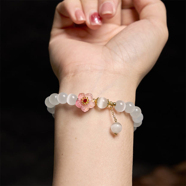 Buddha Stones Chrysoberyl Cat's Eye Pink Flowers Support Bracelet Bracelet BS 5