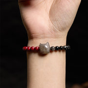 FREE Today: Transformation Fulfilment Black Obsidian Cinnabar Silver Sheen Obsidian Cat Bracelet