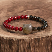 Buddha Stones Black Obsidian Cinnabar Silver Sheen Obsidian Cat Fulfilment Bracelet Bracelet BS 1