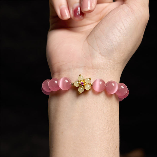 Buddha Stones Cat's Eye Chrysoberyl Flower Love Bracelet