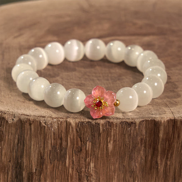 Buddha Stones Cat's Eye Chrysoberyl Flower Love Bracelet