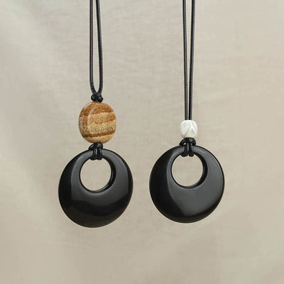 Buddha Stones Black Obsidian Liuli Picture Stone Copper Fulfilment Necklace Pendant Necklaces & Pendants BS main