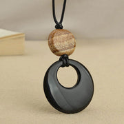 Buddha Stones Black Obsidian Liuli Picture Stone Copper Necklace Pendant