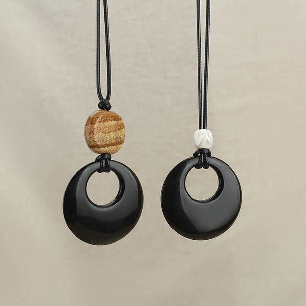 Buddha Stones Black Obsidian Liuli Picture Stone Copper Necklace Pendant