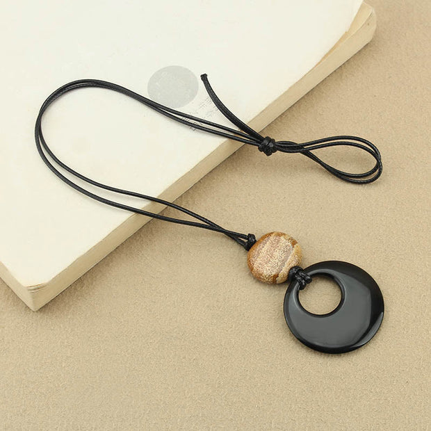 Buddha Stones Black Obsidian Liuli Picture Stone Copper Necklace Pendant