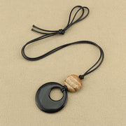 Buddha Stones Black Obsidian Liuli Picture Stone Copper Fulfilment Necklace Pendant Necklaces & Pendants BS 7