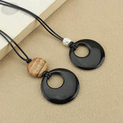 Buddha Stones Black Obsidian Liuli Picture Stone Copper Fulfilment Necklace Pendant Necklaces & Pendants BS 12