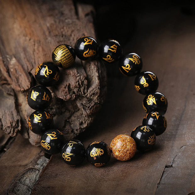 FREE Today: Inner Peace Healing Om Mani Padme Hum Rainbow Obsidian Bracelet