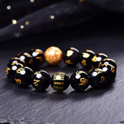 Buddha Stones Six True Words Om Mani Padme Hum Rainbow Obsidian Gold Foil Creativity Bracelet Bracelet BS 1