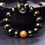 Buddha Stones Six True Words Om Mani Padme Hum Rainbow Obsidian Gold Foil Creativity Bracelet