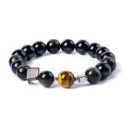 Buddha Stones Black Obsidian Eagle's Eye Stone Gold Sheen Obsidian Tiger's Eye Strength Bracelet Bracelet BS 12mm Gold Sheen Obsidian(Wrist Circumference: 14-16cm)